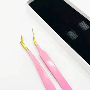 Morje Surgical <b>Pink</b> Eyelash Tweezers Set Stainless Steel Precision <b>Tools</b> with Serrated & Toothed Tips 10mm Length in <b>Box</b> - Product Image 6
