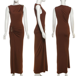 Fabricante de Vestidos Personalizados, Vestido Ajustado con Pliegues para Mujer, Nuevo Vestido de Moda con un Solo Hombro y sin Mangas - Product Image 3