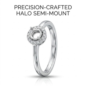   Anillo Moderno de Oro Blanco de 18k con Halo Redondo y Engaste de Diamantes Naturales, Estilo Formal - Product Image 1