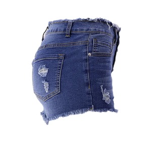Shorts en jean vintage bleu ultra-courts pour femme, taille haute, déchirés, avec franges - Product Image 2