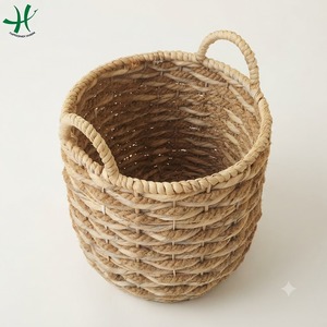 Handmade Rustic Eco-Friendly Water Hyacinth Storage Bowl Woven Seagrass with Handles for Home Use - Product Image 1