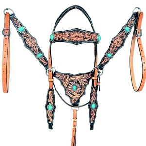 Ensemble de sellerie western en cuir repoussé fait main, avec têtière et collier de poitrail réglables, personnalisation complète disponible, qualité supérieure - Product Image 3
