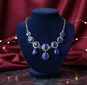 Collier multiforme en CZ bleu, argent sterling 925 plaqué or 18 carats, collier de 16 pouces, bijoux de soirée, cadeau pour elle - Product Image 1