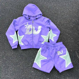 Wholesale 2025 Polyester/Nylon Printed Winter Windbreaker Short Set for <b>Men</b> Breathable Reversible Eco-Friendly - Product Image 4