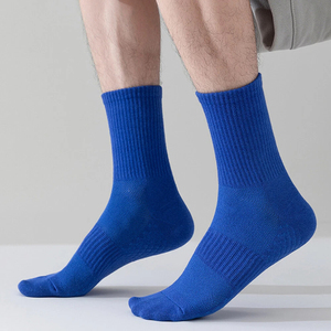 Chaussettes décontractées en tricot uni chaudes pour hommes et femmes, couleur bleue, broderie, chaussettes de sport en laine, pour l'entraînement, saison hiver-automne - Product Image 4