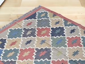 Alfombra de área de tejido plano con patrón geométrico, lana acrílica, rectangular, hecha a mano, estilo Kilim, con base de yute, decoración para sala de estar - Product Image 5