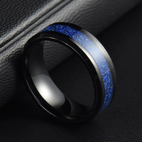 Bague en carbure de tungstène noir avec incrustation de texture de météorite bleue, alliance bombée pour homme, bijoux spatiaux en gros