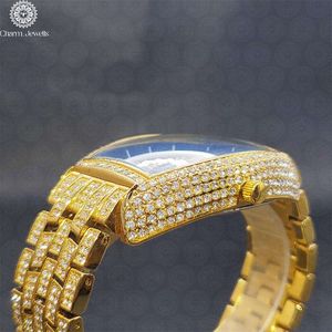 Charm Jewells Luxury Gold Tonneau <b>Watch</b> 38mm Analog Sapphire Crystal <b>Diamond</b> Encrusted Unisex Folding Clasp - Product Image 3