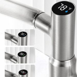 Robinet de salle de bain à affichage numérique en nickel brossé, mitigeur de lavabo pivotant à 1080° avec écran de température pour modernisation de lavabo - Product Image 6