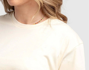 Women's Cream Cotton Crop T-Shirt Short Sleeve O-Neck Loose Fit Solid Color Casual Spring Summer Breathable Jersey Knit - Product Image 5