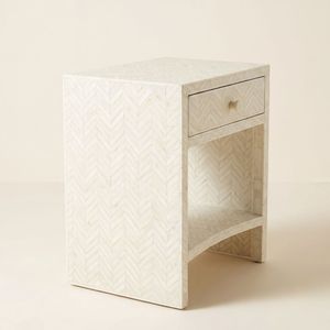 New Arrival White Chevron Stripe Bone Inlay Side <b>Table</b> with 1 Drawers Handmade Bedside <b>Table</b> Living Room <b>End</b> <b>Table</b> - Product Image 4