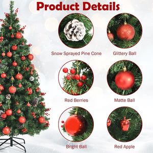 Albero di Natale Pre-Illuminato da 2,1 m con Bacche Rosse e Decorazioni, Elemento Decorativo Festivo - Product Image 5