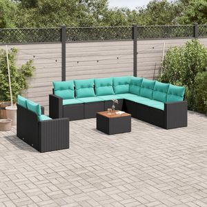 Juego de sofás de patio de ratán sintético negro de 10 piezas con cojines, elegantes muebles de exterior - Product Image 1