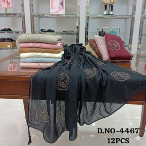 Colección de Chales de Chifón Arrugado con Diseño Espiral de Plumas y Cristales Bordados de Primera Calidad (12 piezas), Pañuelo para la Cabeza de Textura Suave Multicolor - Product Image 1