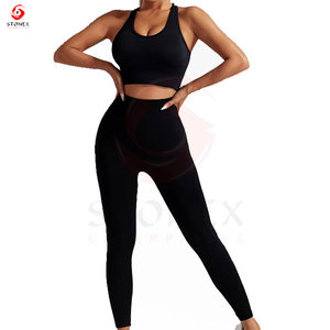 Women Yoga Fitness Set Cross <b>Back</b> Sports Bra and High Waist Leggings Gym Workout Activewear - Product Image 2