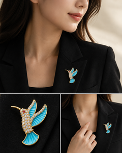 Broche Fino de Colibrí Esmaltado en Plata de Ley 925 con Baño de Oro de 18k, Pin de Solapa de Pájaro para Mujer, Joyería para Regalo o Fiesta - Product Image 4