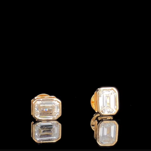 ต่างหูเพชรทรงเหลี่ยมมรกต เพชรเพาะเลี้ยงในห้องปฏิบัติการ ทองคำแท้ 14K รับรองคุณภาพ - Product Image 1