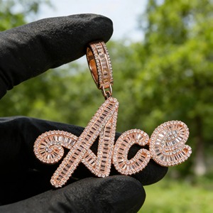 Rose Gold Plated Moissanite Letter <b>Pendant</b> Baguette Cut Channel Setting Luxury Themed Charm Everyday Wear <b>Initial</b> Letter <b>Pendant</b> - Product Image 5