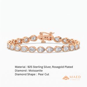 กำไลข้อมือเทนนิสโมอิสซาไนต์สำหรับผู้หญิง สีโรสโกลด์ ดีไซน์โซ่เส้นเล็ก ประดับด้วยพลอยรูปทรงลูกแพร์ เครื่องประดับแฟชั่น ของขวัญสุดหรู - Product Image 6