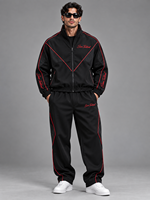 Ensemble survêtement homme Sam.Tactical noir avec veste à capuche zippée et pantalon, surpiqûres rouges, style streetwear, coupe classique, pour l'automne