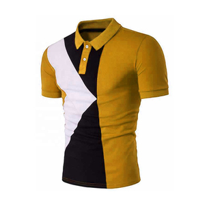 เสื้อโปโลแขนสั้นผู้ชายสีเทาลายทางถักนิตติ้ง สไตล์ลำลอง ระบายอากาศได้ดี ดีไซน์สีตัดต่อ - Product Image 2