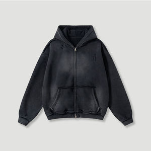 เสื้อฮู้ดซิป OEM 2026 รุ่นวินเทจ ล้างสีแบบวินเทจ  ผ้าหนา 400GSM ทรงโอเวอร์ไซส์ สีซีดจาง สไตล์สตรีทแวร์ แจ็คเก็ตซิปเต็มตัว - Product Image 5