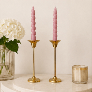 Spiral Taper Candle Set with Gold Metal <b>Holder</b> Modern Twisted Pink Unscented Candles for Wedding Centerpiece and Luxury Home - Product Image 6