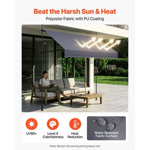 Toldo Retráctil Manual para Patio, 98 Pulgadas, Protección Solar, Altura Ajustable, para Puerta o Ventana, 4m - Product Image 3