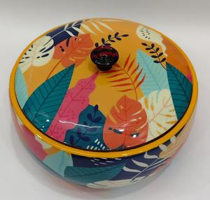 Boîte à roti en métal imprimée, compatible induction, écologique, avec couvercle, motif floral coloré, récipient de rangement durable pour chapati - Product Image 1