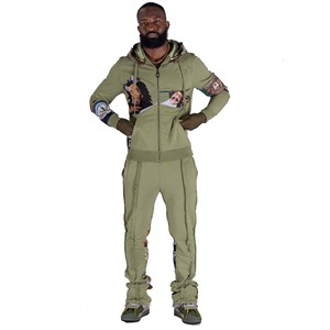 Streetwear Custom High Quality <b>Embroidery</b> Printed Zip up Hoodie Sweatsuit Flared Jogger Sweatpants and Distressed Hoodie <b>Set</b> for - Product Image 1