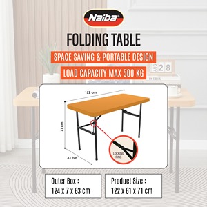 Mesa Plegable Naiba 122x61x71cm, Diseño Portátil que Ahorra Espacio con Patas Metálicas y Anillo de Bloqueo - Product Image 1