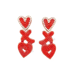 Pendientes con cuentas de corazón de cinta para mujer, Día conmemorativo patriótico, Material de tela de Color naranja, blanco y azul - Product Image 1