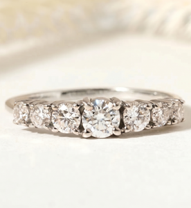 Bague de fiançailles artisanale à sept pierres, couleur DEF, clarté VS VVS, or massif 10K 14K 18K, diamants de laboratoire taille ronde - Product Image 5