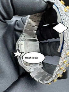 Montre unisexe en acier inoxydable analogique, entièrement sertie de moissanite, style Hip Hop, sport, affaires, mouvement mécanique antique - Product Image 3