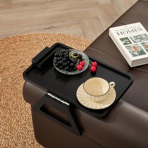 Tavolino Rettangolare con Braccioli in Legno di Acacia 39 cm P x 25 cm L x 14,5 cm A, Vassoio Pieghevole per Braccioli del Divano con Organizer per TV - Product Image 1