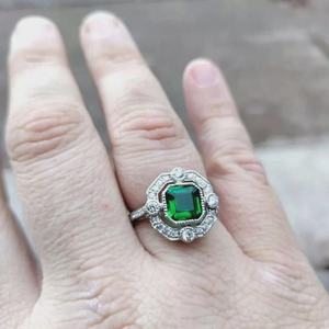 2.50Ct Art Deco Asscher Cut Moissanite Green <b>Emerald</b> Sterling <b>Silver</b> Rhodium Plated Prong Set Wedding Engagement <b>Ring</b> Freshwater - Product Image 1