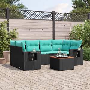 Set Divano da Esterno a 7 Pezzi in Polyrattan Nero con Cuscini - Elegante Arredamento da Giardino - Product Image 1