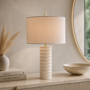 Lámpara de Acento Minimalista de Mármol con Elegante Estructura Cilíndrica, Pantalla Premium y Estilo Sofisticado para el Hogar - Product Image 1