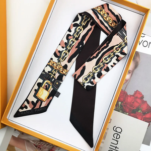 2026 Fashion Leopard Print Square Silk Scarf with Chain Lock Double Layered Twill Skin-Friendly & Durable - Product Image 1