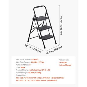 Lightweight Portable Steel 3-<b>Step</b> Folding Ladder with Anti-Slip Pedal and Comfort Handgrip 600 Lbs Capacity - Product Image 6