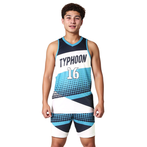 ชุดยูนิฟอร์มบาสเก็ตบอลแบบซับลิเมชั่นสั่งทำพิเศษ ชุดเสื้อและกางเกงบาสเก็ตบอลระบายอากาศได้ดีสำหรับผู้ชาย เด็ก และวัยรุ่น ไซส์พลัส  แบบ DIY - Product Image 1
