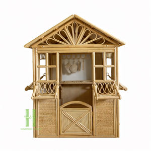 Maison de poupée artisanale HNH en rotin moderne, maison miniature en bambou tressé naturel pour enfants, jouet écologique, ensemble de jeu d'imitation pour chambre à coucher - Product Image 2