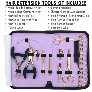 Kit de Instalación de Extensiones de Cabello para Salón con Alicates de Microperlas, Herramienta Aplicadora, Pinzas de Seccionamiento y Tijeras de Peluquería - Product Image 2