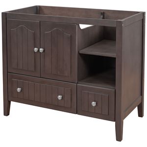 Base di vanità da bagno in legno massiccio da 36 pollici marrone solo con tavole in MDF - Product Image 1