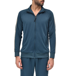 Survêtement pour homme, sweat-shirt à col montant avec fermeture éclair intégrale et poches latérales, vêtements de sport décontractés, respirant, en polyester et coton - Product Image 6