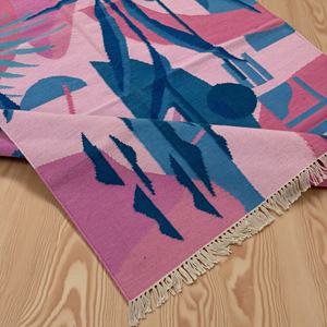 Tapis Kilim en Laine Tissé à la Main Moderne, Motif Botanique Tropical Abstrait (Rose Teal), Tissage Plat Contemporain, Écologique, Antidérapant - Product Image 6