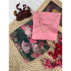 Saree à imprimé floral en soie 100% avec perles artisanales élégantes pour les fêtes - Product Image 1