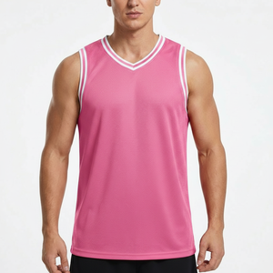 Camiseta deportiva sin mangas con cuello en V para hombre, de malla, con cuello acanalado y ribete en contraste, al por mayor - Product Image 1