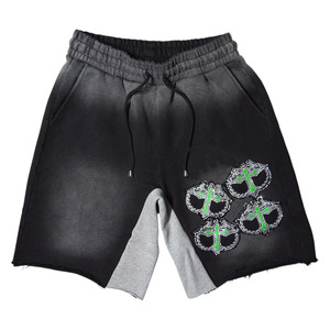 acid wash shorts 200gsm black <b>elastic</b> waist draw <b>cord</b> custom logo heat transfer screen print acid wash men's shorts - Product Image 6