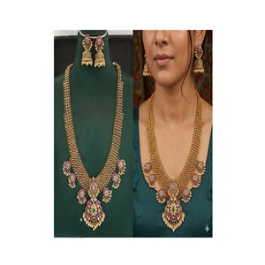 Magnifique ensemble collier et boucles d'oreilles en laiton plaqué or de qualité supérieure, style Jadau classique, pour femme, idéal pour mariage, fiançailles, anniversaire, fête - Product Image 1